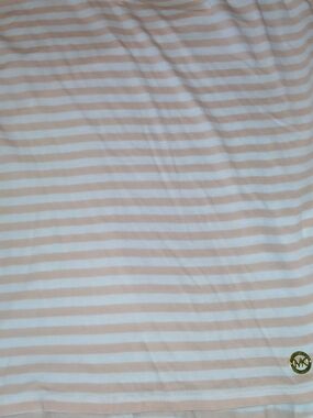 Michael Kors Cream and White Striped Cotton Sheet